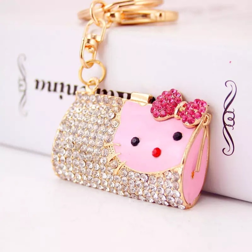 Hello Kitty Pink & Silver Crystal Handbag Keychain Charm